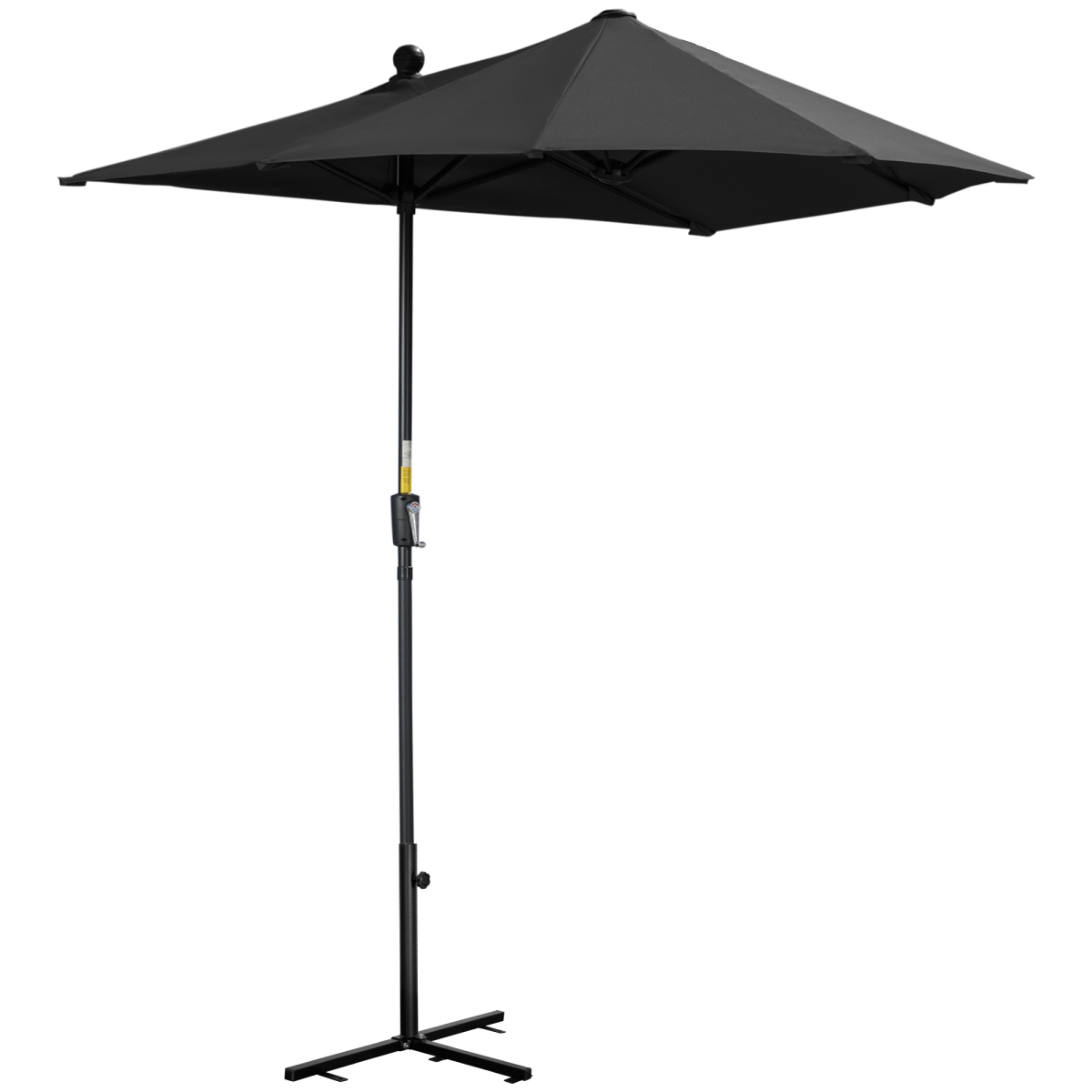 Outsunny 2m Half Garden Parasol Market Umbrella with Crank Handle and Base, Black