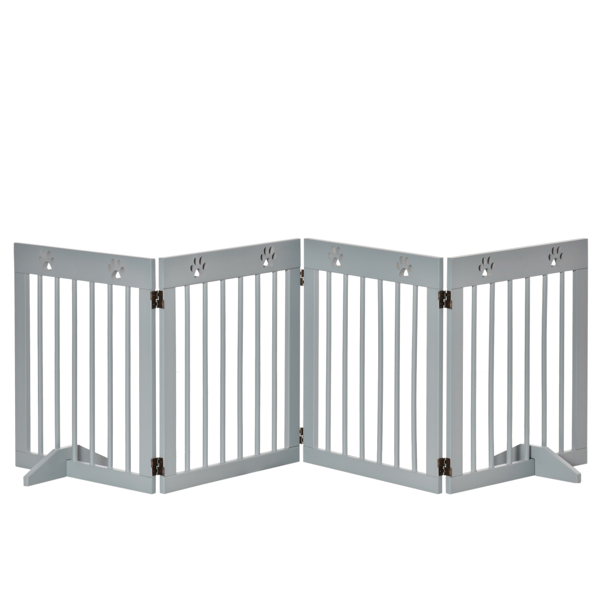 Freestanding Pet Gate 4 Panel Folding Wooden Dog Barrier with Support Feet