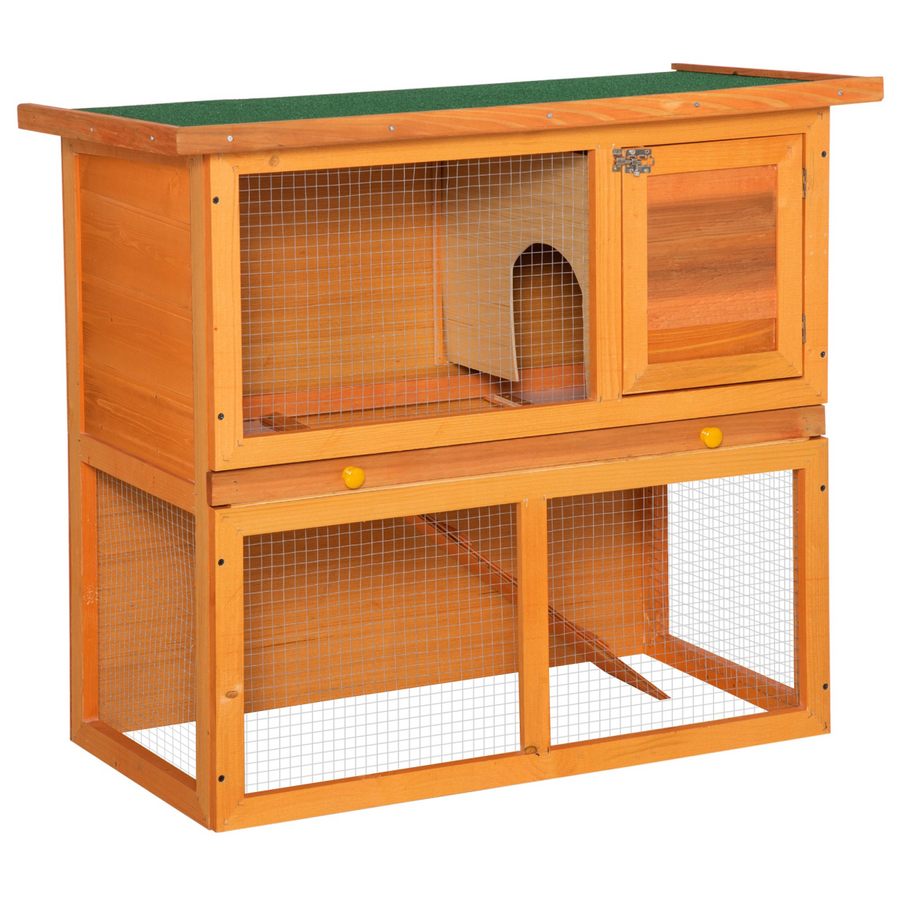 2-Tier Rabbit Hutch Wooden Small Animal House Outdoor Backyard, 2 Sizes