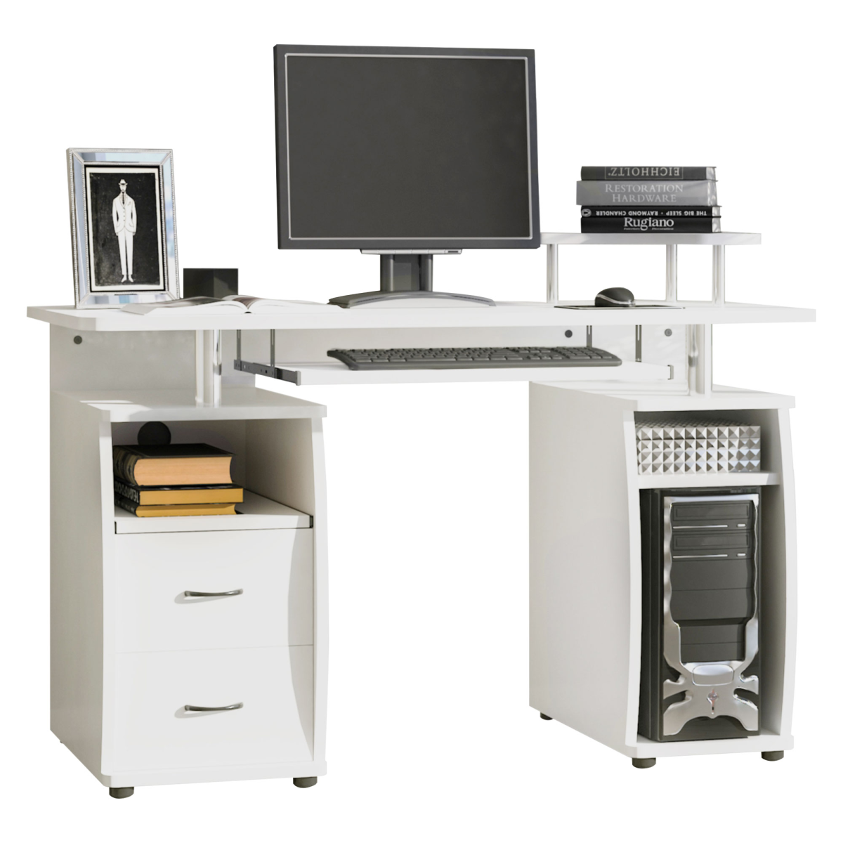 HOMCOM Computer Office Desk Table Workstation with Keyboard Tray, Drawer, White