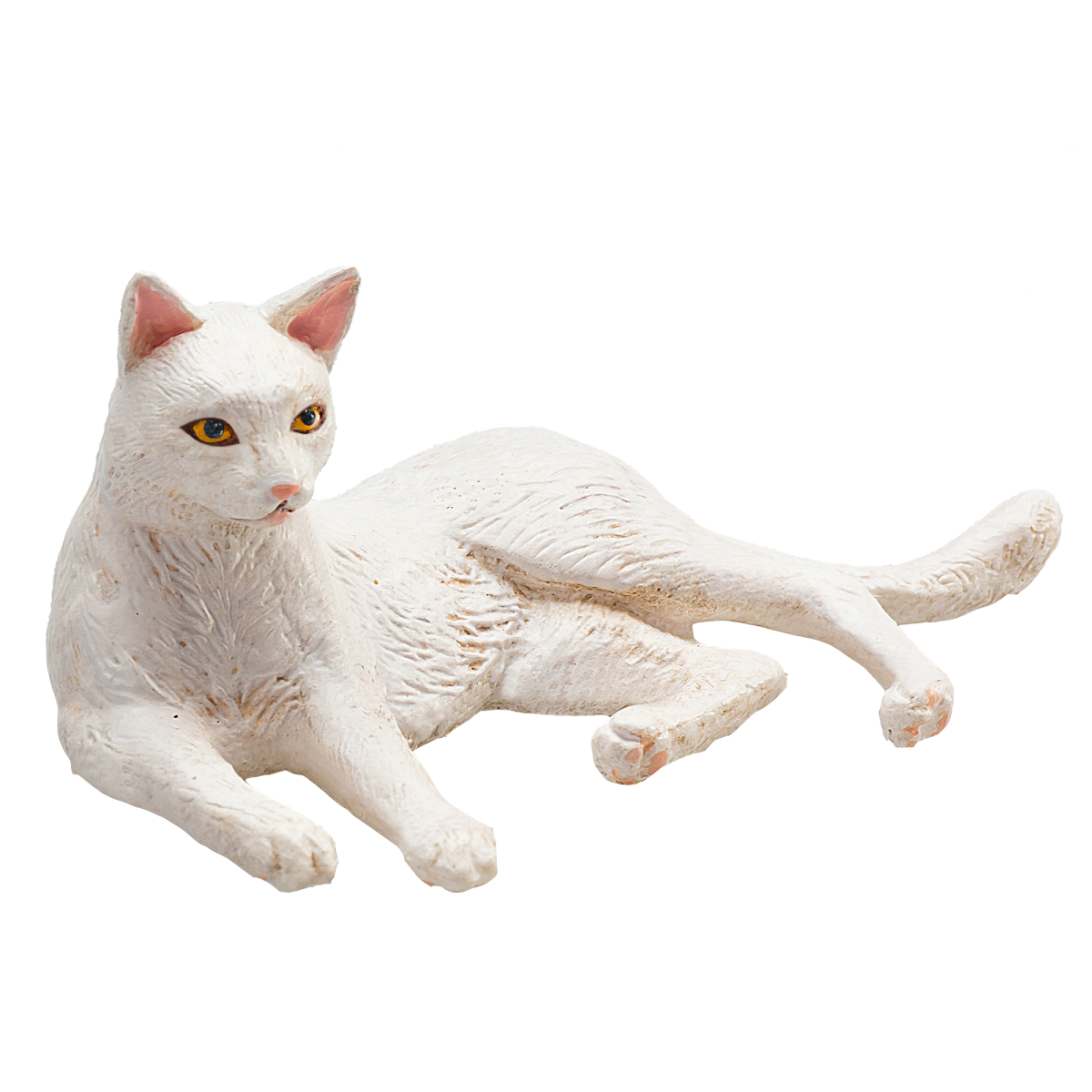 Cat Lying White Toy Realistic Pet Figurine