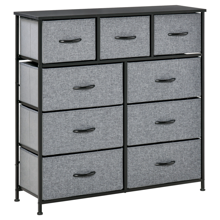 HOMCOM 9 Drawer Storage Chest Dresser Organizer Unit with Foldable Bins