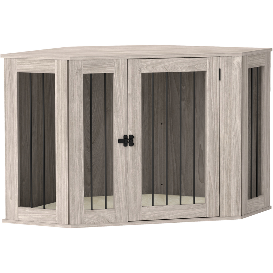 PawHut Dog Crate Furniture for Large Dogs w/ Cushion, Walnut Brown