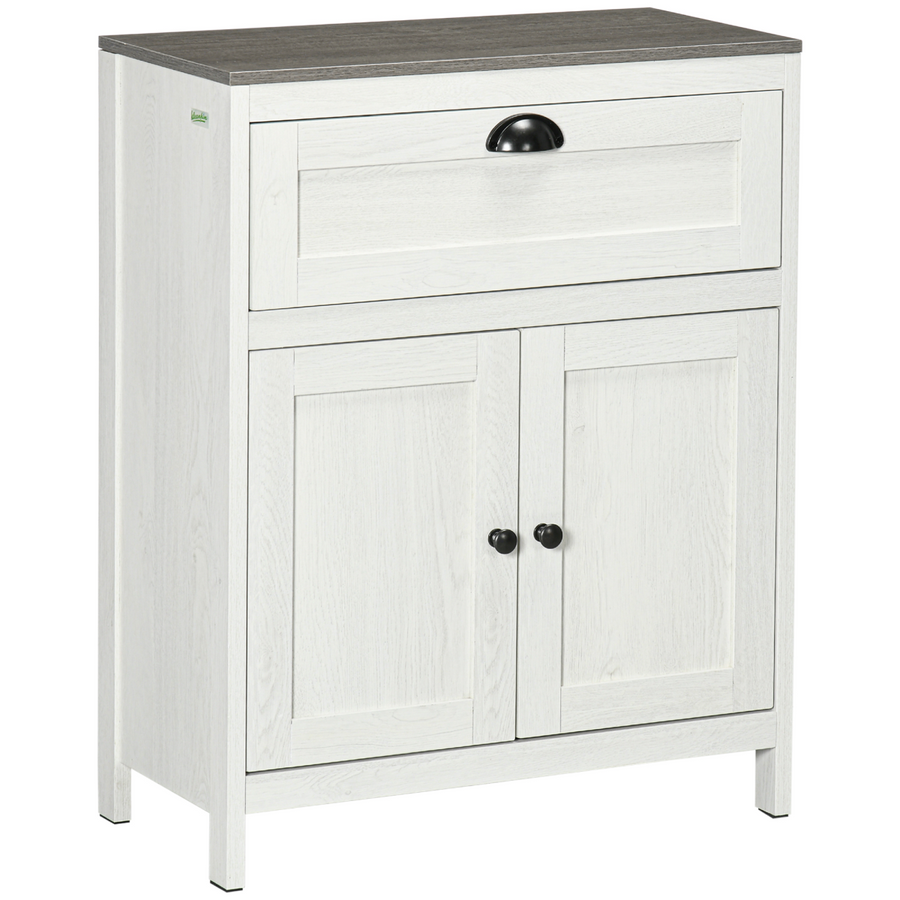 Bathroom Floor Standing Cabinet Storage Organizer with Drawer and Double Door, White
