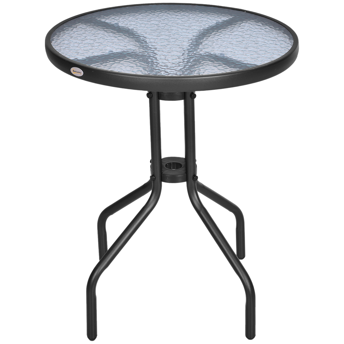 60/70H cm Round Metal Table, Tempered Glass - Black