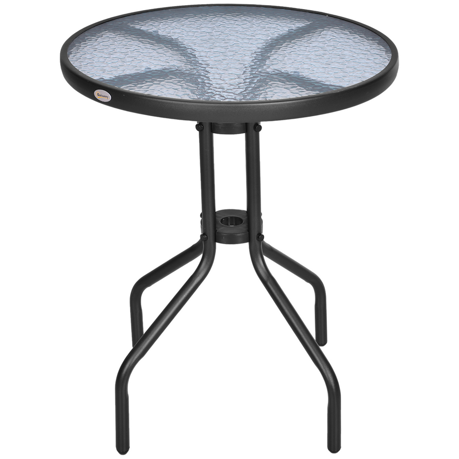 60/70H cm Round Metal Table, Tempered Glass - Black