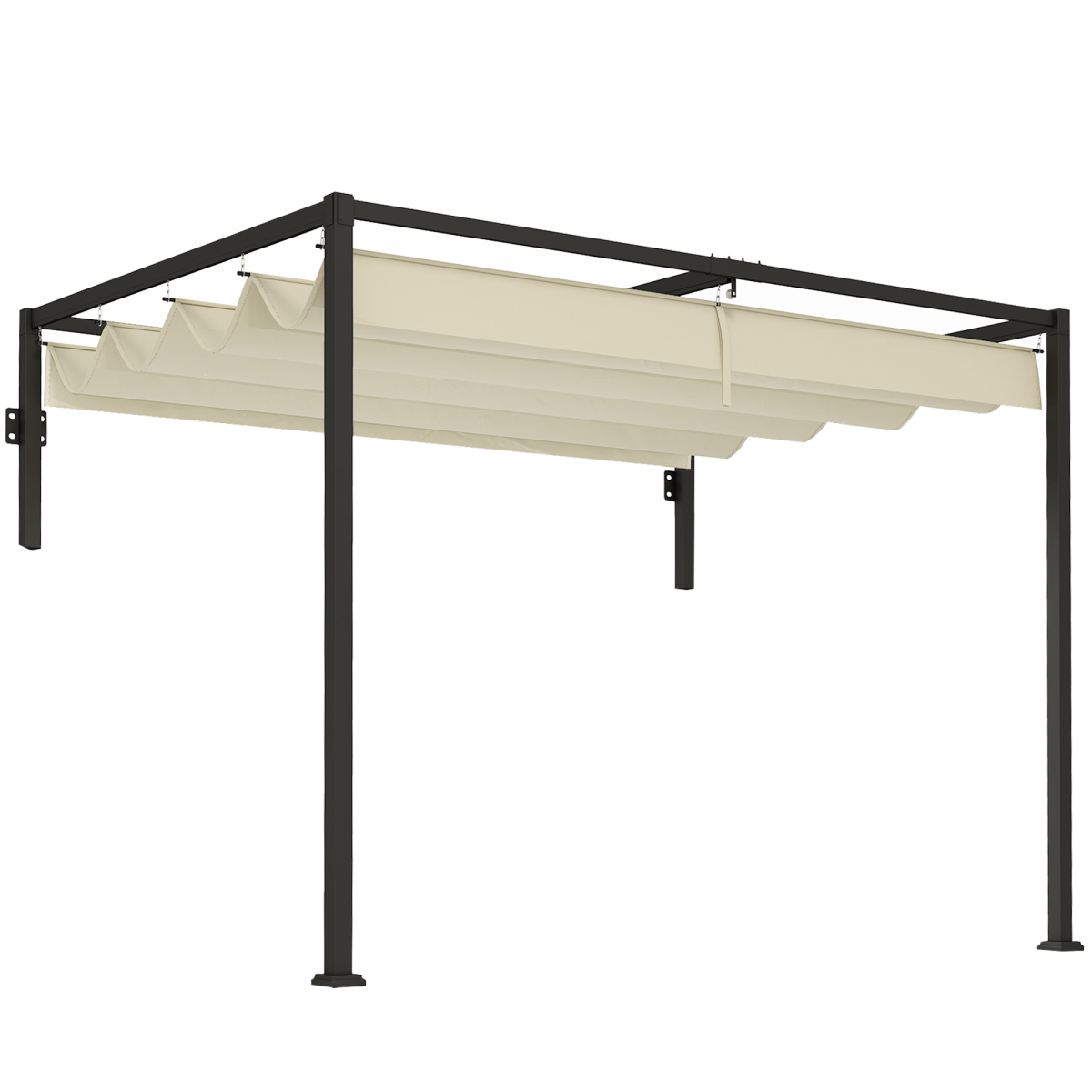 Outsunny Wall Mounted Pergola with Retractable Roof, Khaki