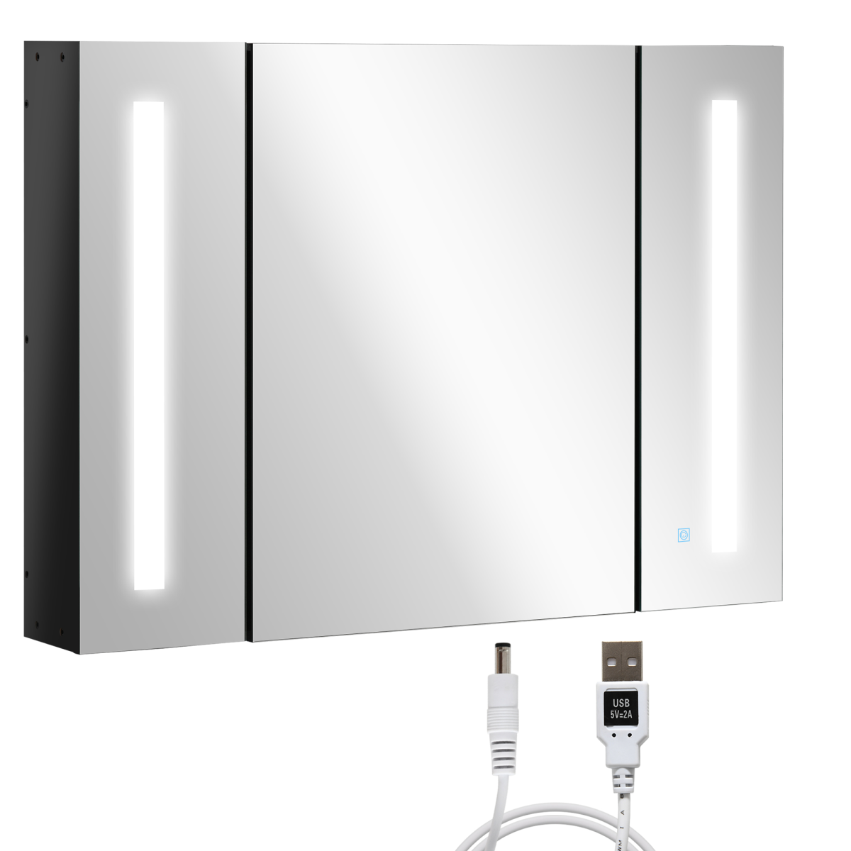 kleankin LED Bathroom Mirror Cabinet with Shelves, Wall Mount, High Gloss Black