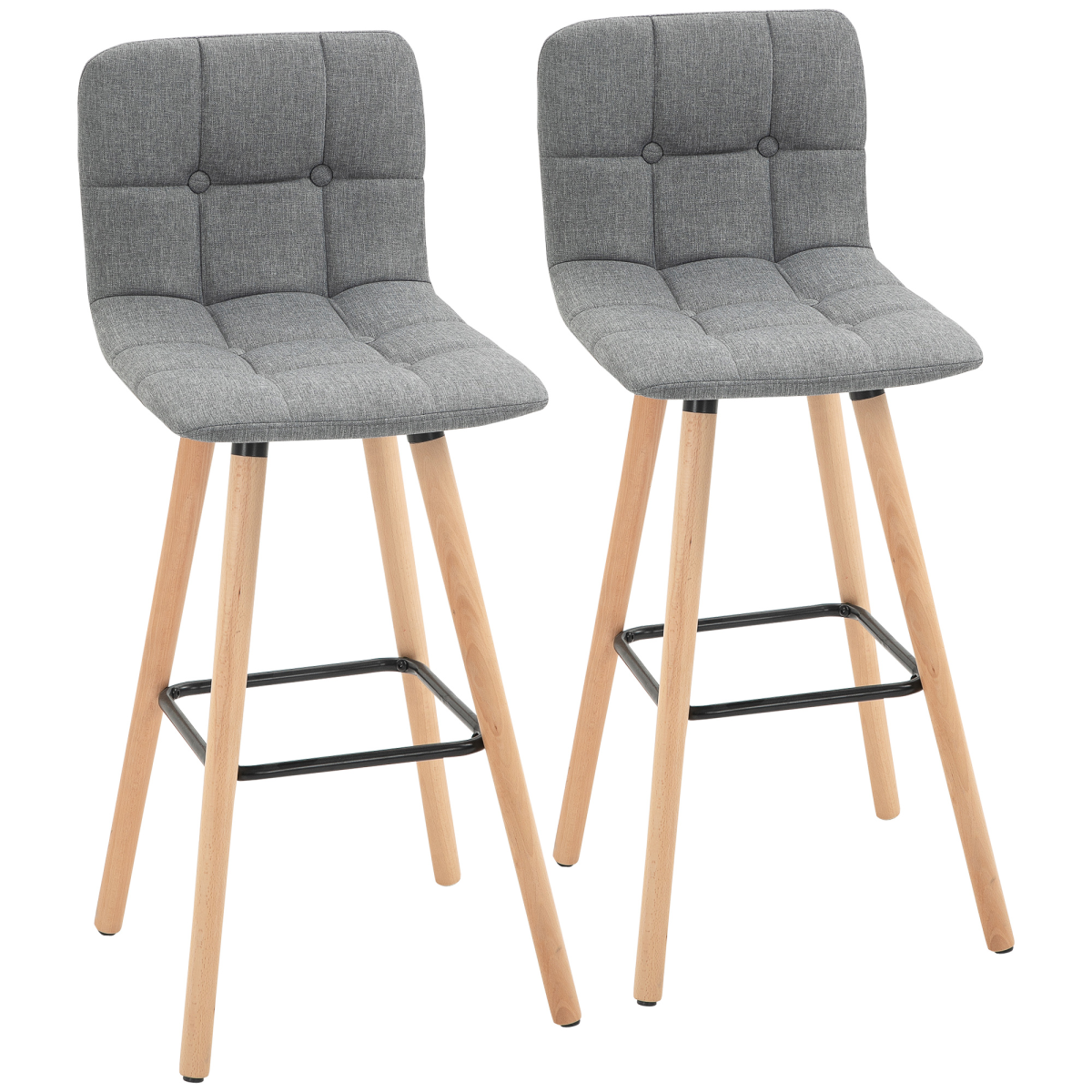 Set of 2 Armless Button-Tufted Counter Height Bar Stools Grey