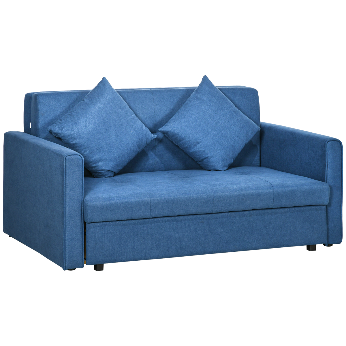 HOMCOM 2 Seater Sofa Bed with 2 Cushions and Storage, Blue