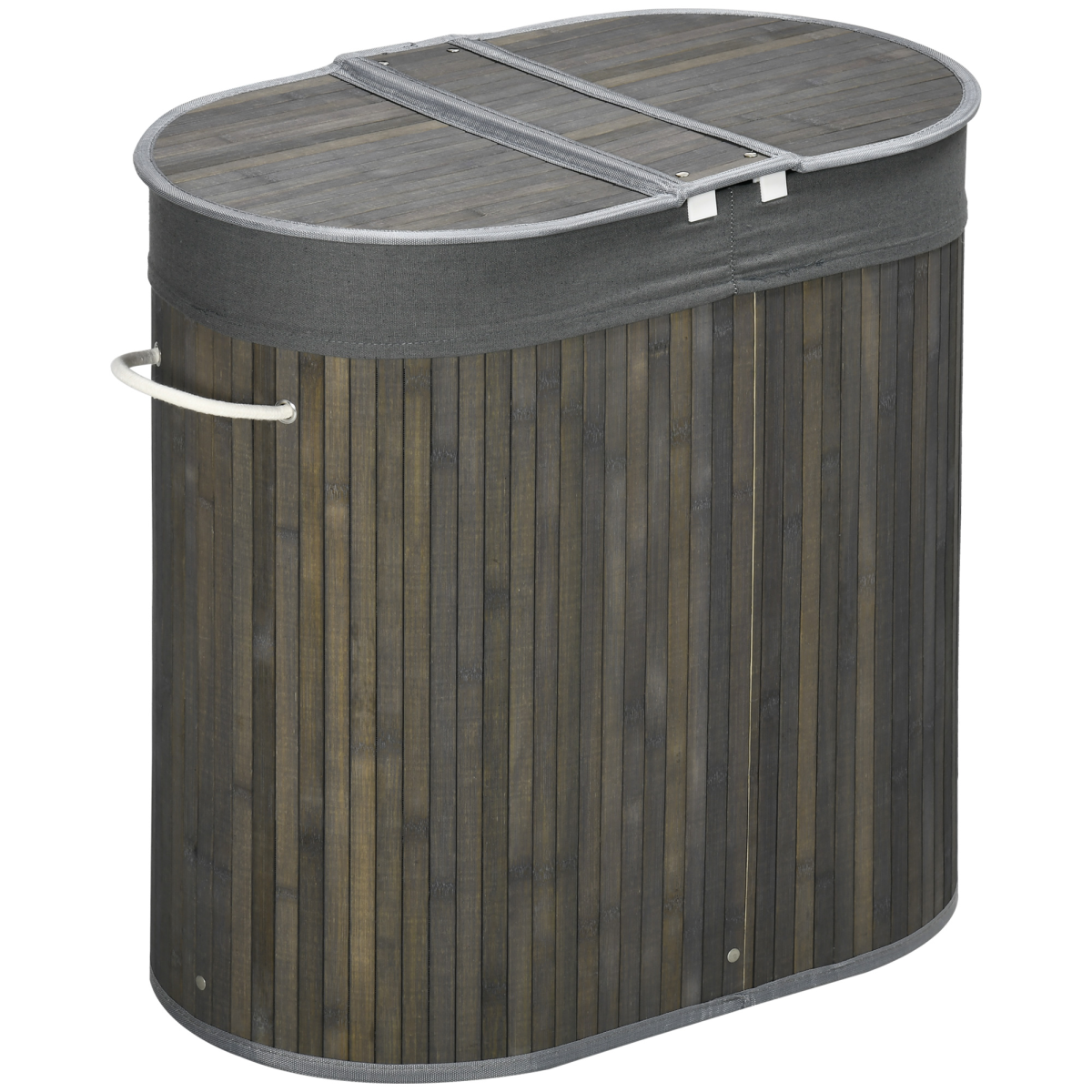 100L Bamboo Laundry Basket with 2 Compartments Grey HOMCOM