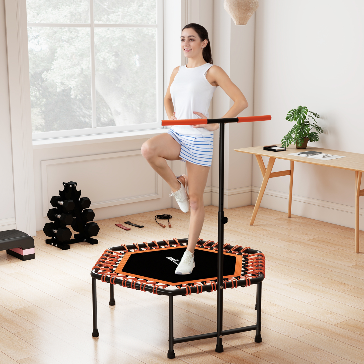 Exercise Trampoline with Light, Handlebar, 114 x 114 x 132 cm