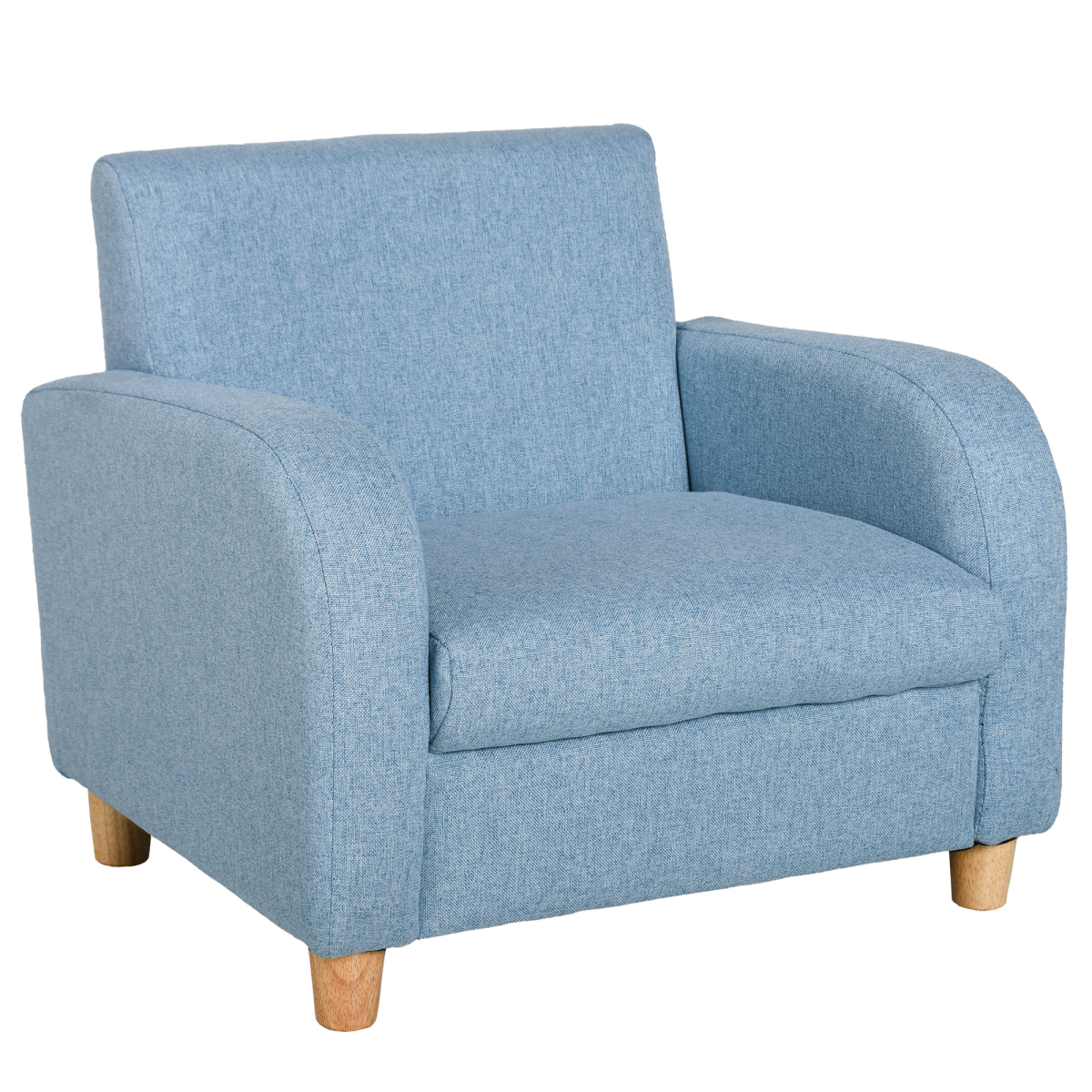 Child Armchair Wood Frame with Cushion Padding Seat, Blue, Low-Rise Bedroom