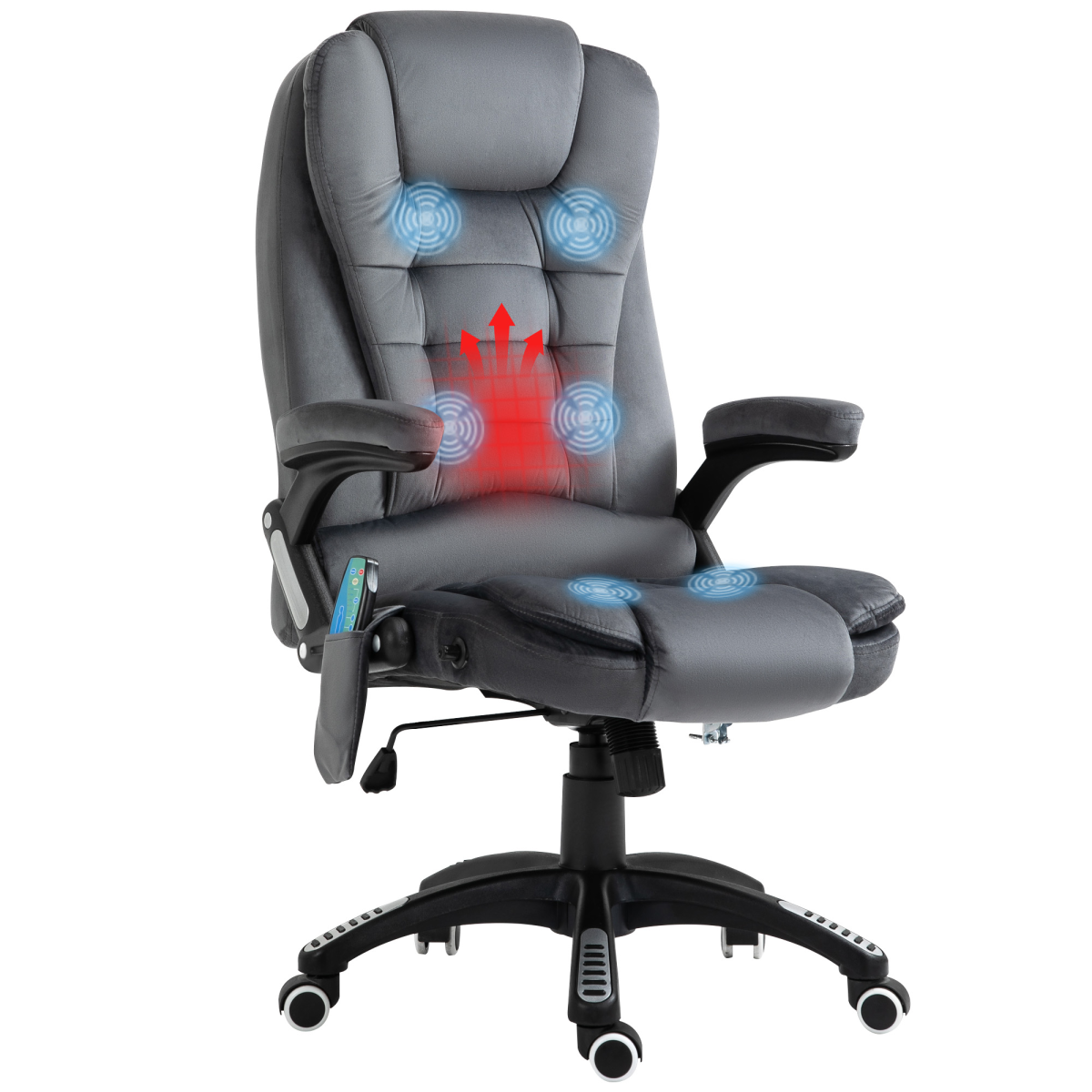 Executive Reclining Chair with Heating Massage Points and Relaxing Headrest, Grey