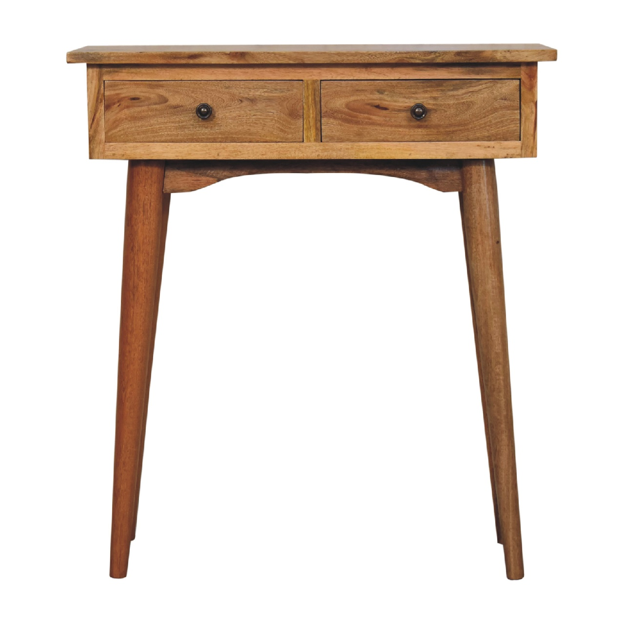 Artisan Furniture Solid Wood Mini Oak-ish Hallway Console Table, 2 Drawers, Brown