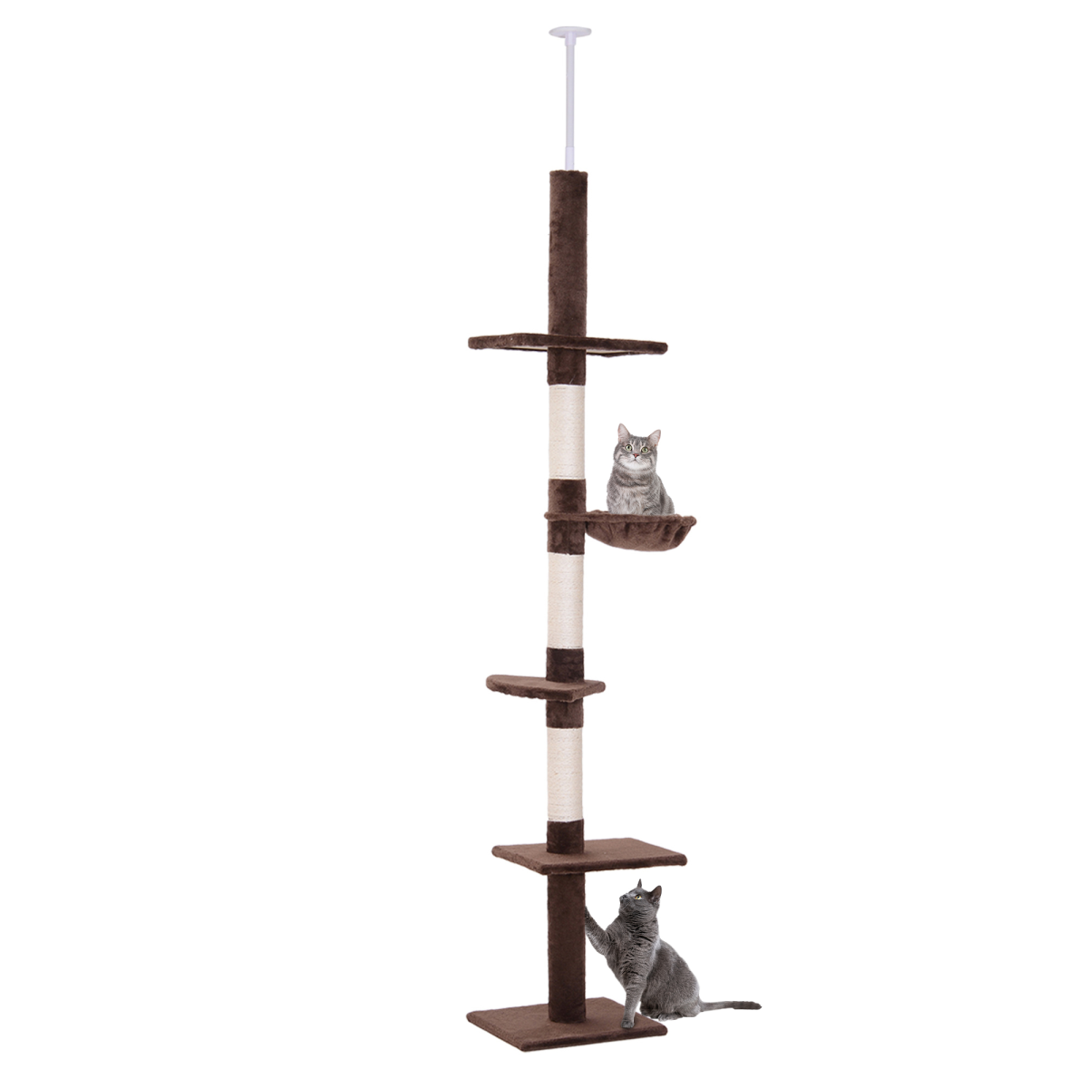 Floor to Ceiling Cat Tree for Indoor Cats, 5-Tier, Brown