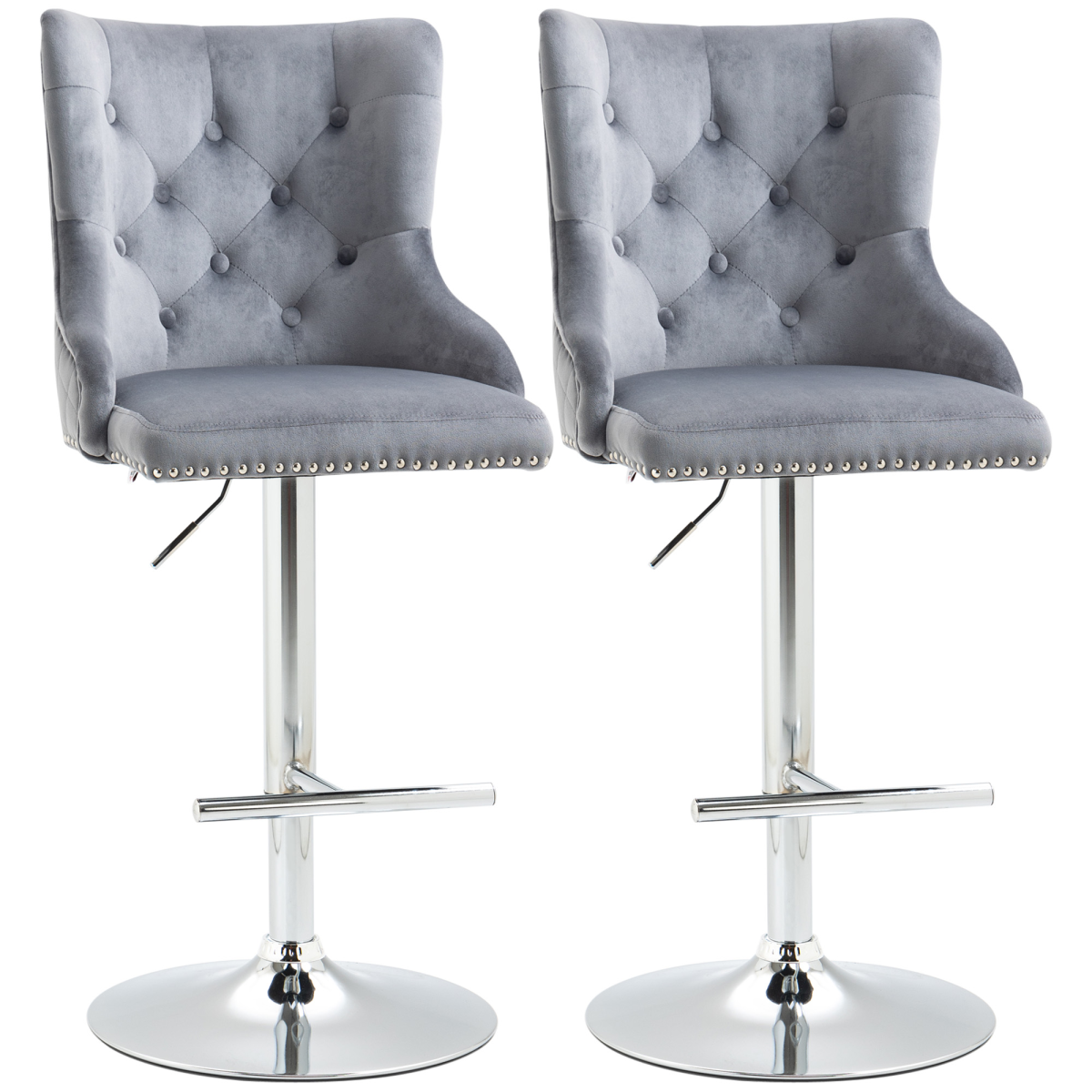 HOMCOM Adjustable Bar Stools Set of 2, Swivel Bar Chairs with Back and Footrest, Grey
