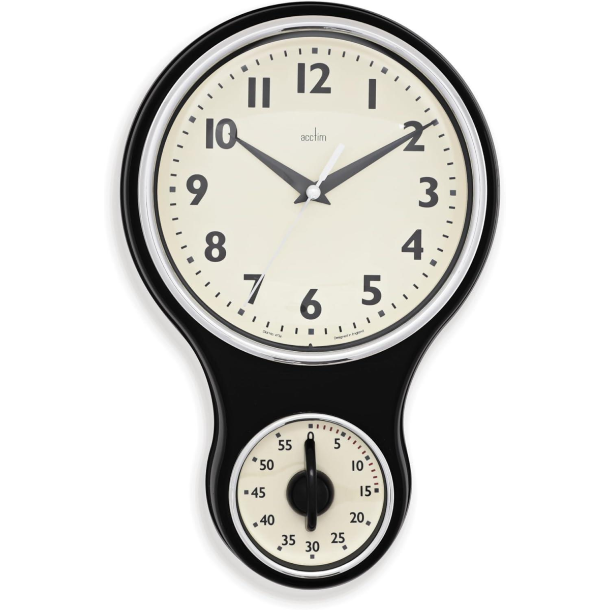 Acctim Kitchen Time 20cm Quartz Retro Style Domed Glass Lens Black Wall Clock 21593