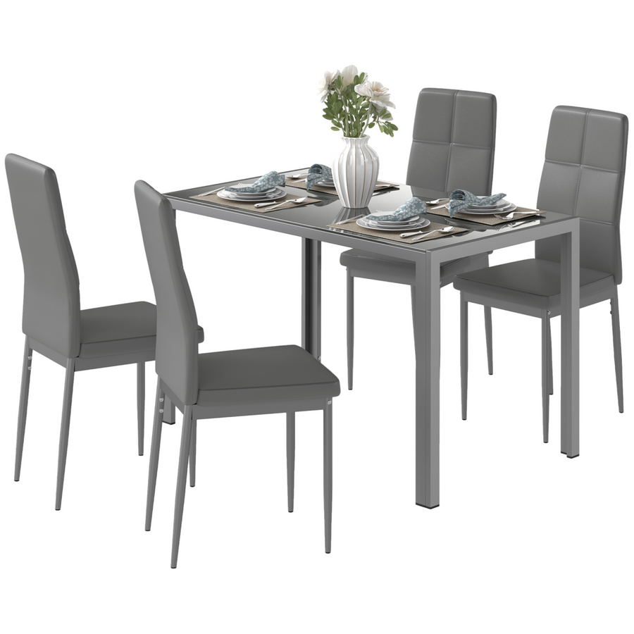 HOMCOM 5 Piece Dining Set Table and 4 Chairs for 4 Persons with Glass Top
