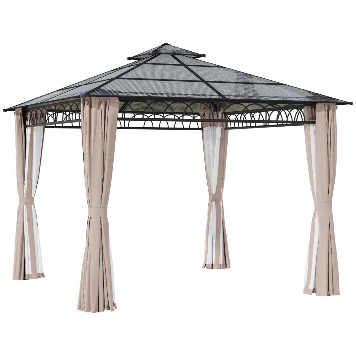 3 x 3 m Polycarbonate Gazebo with Netting and Curtains