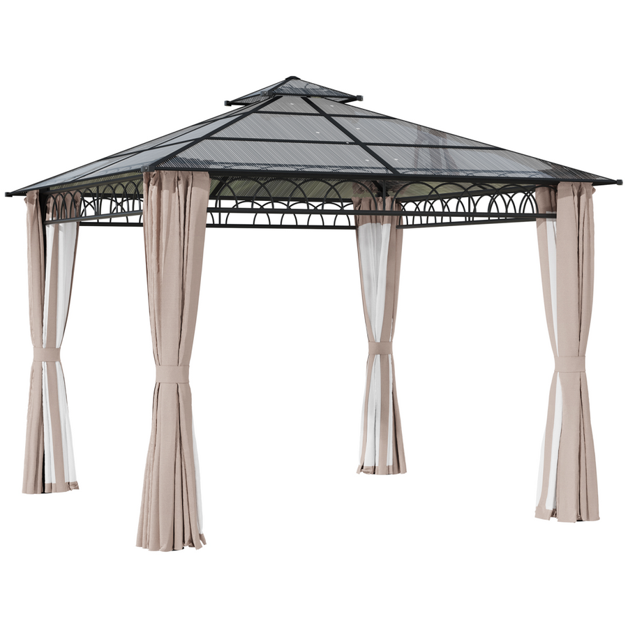 3 x 3 m Polycarbonate Gazebo with Netting and Curtains