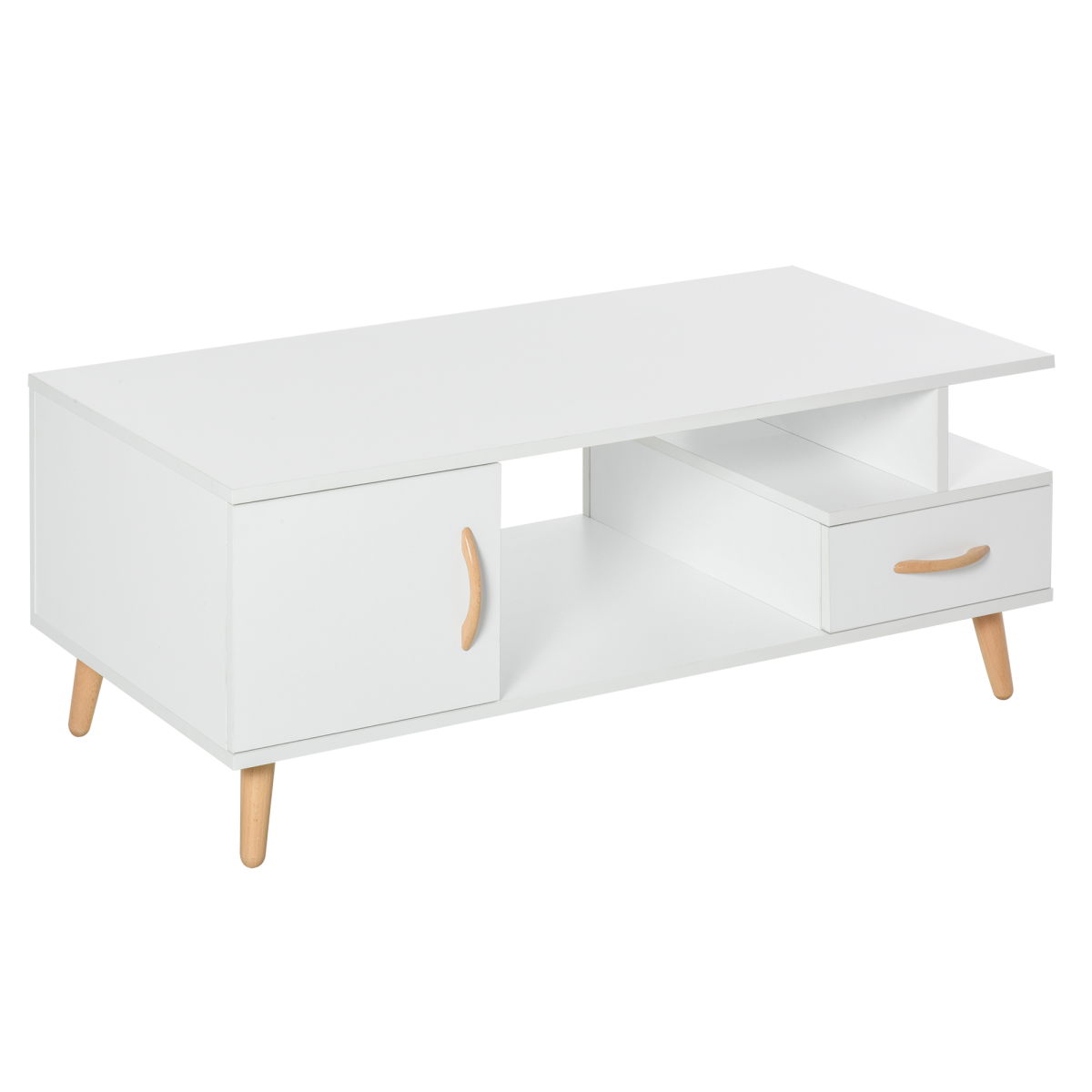 Coffee Table with Storage, Sofa Side Table with Shelf & Drawer, White
