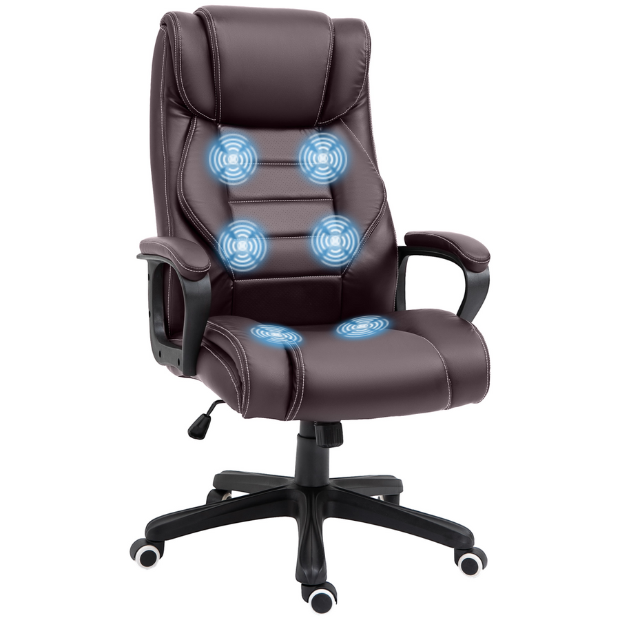 High Back 6 Points Vibration Massage Executive Office Chair, Brown