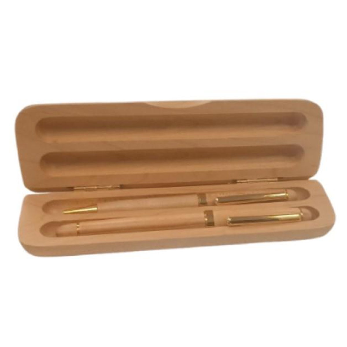 Imperial Wooden Light Brown Gold Trim 2 Ball Pens With Handmade Wooden Box Gift Set IMP310R