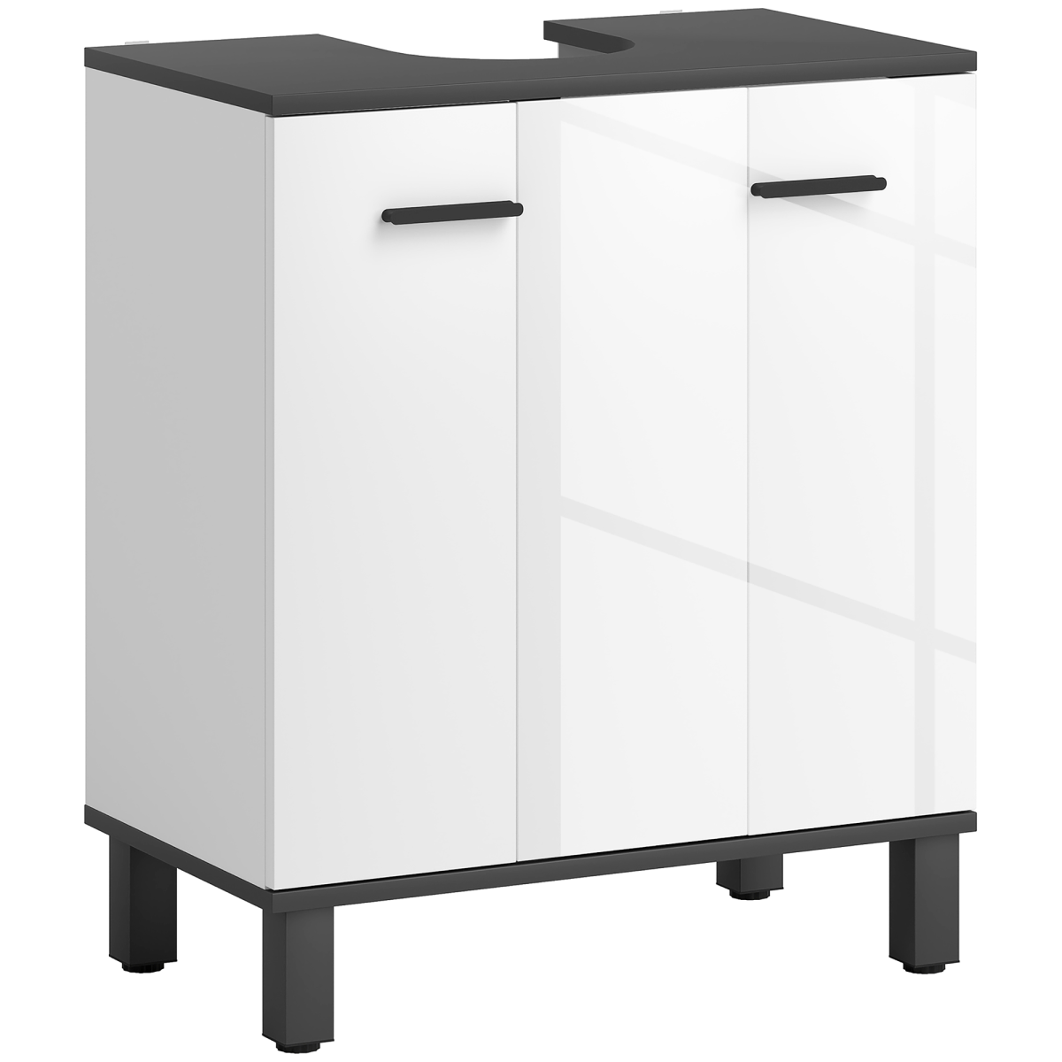 HOMCOM Bathroom Under Sink Cabinet with Adjustable Shelf, High Gloss White