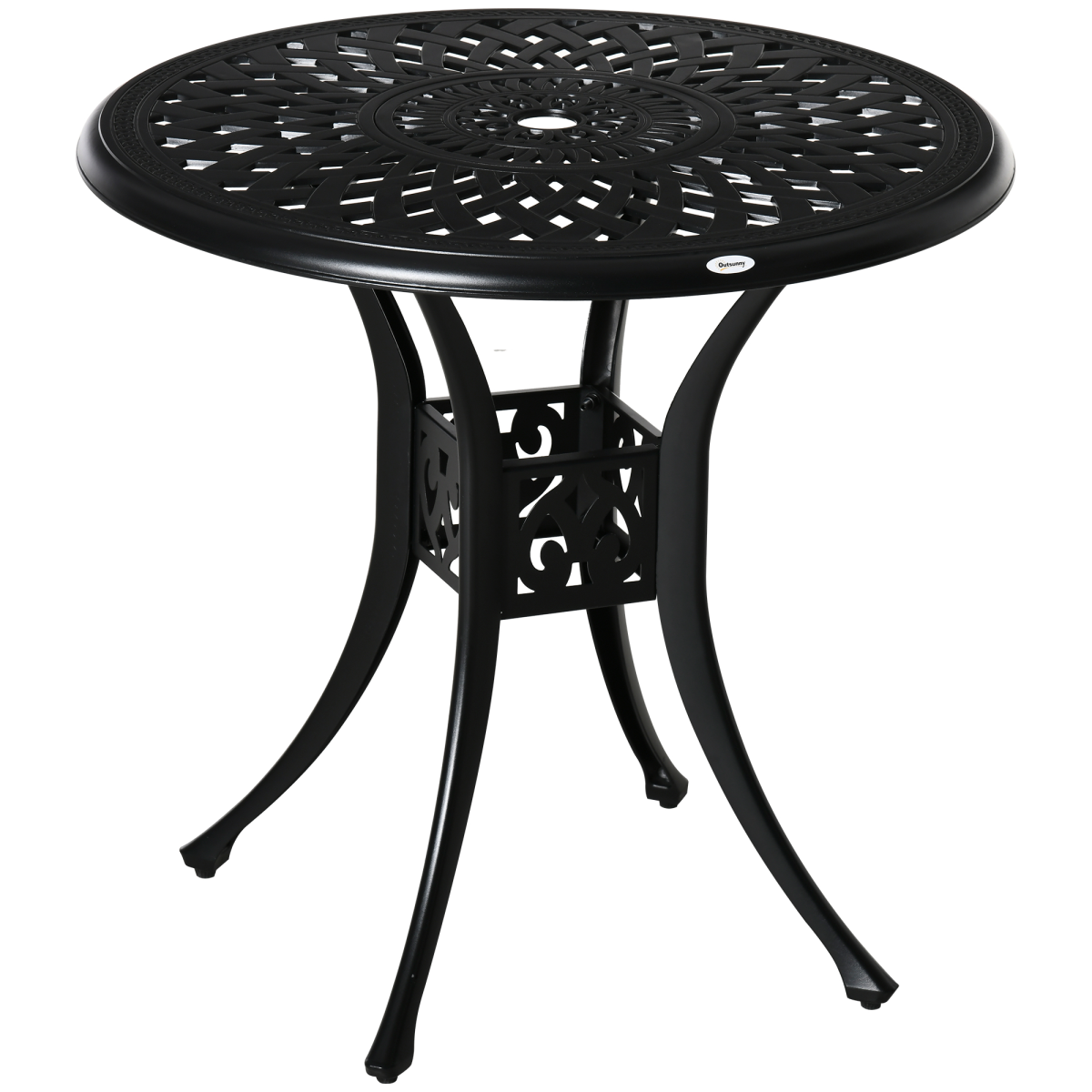 78cm Round Garden Dining Table with Parasol Hole Cast Aluminium Black