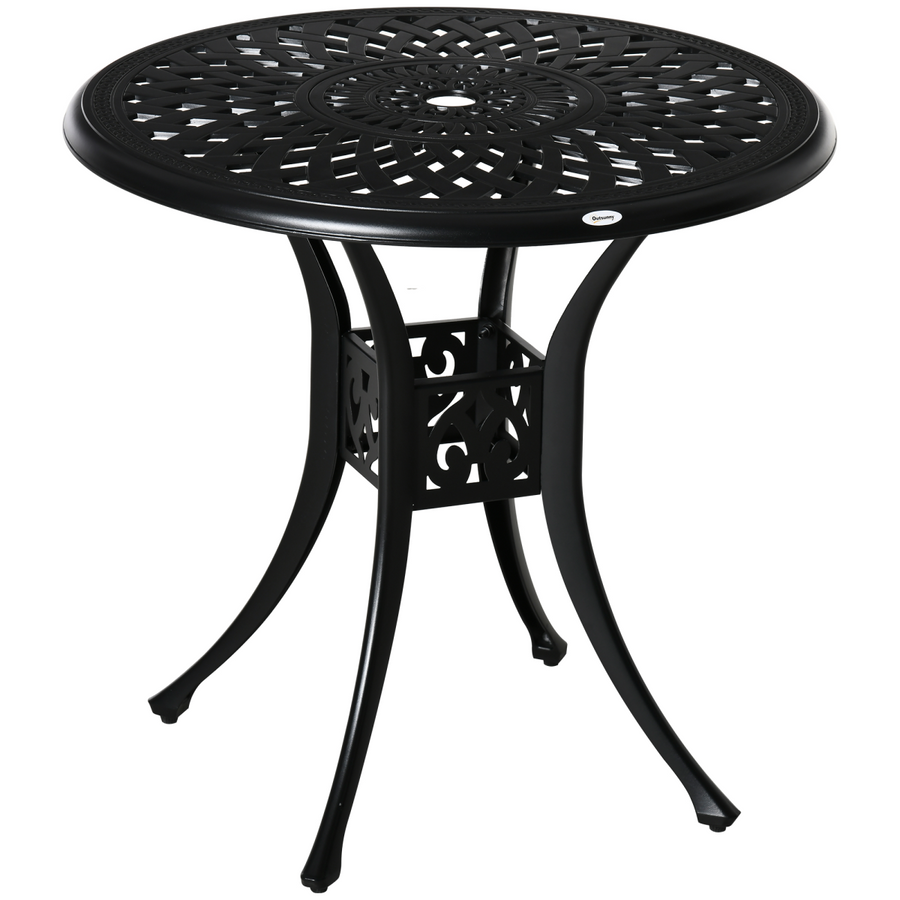 78cm Round Garden Dining Table with Parasol Hole Cast Aluminium Black