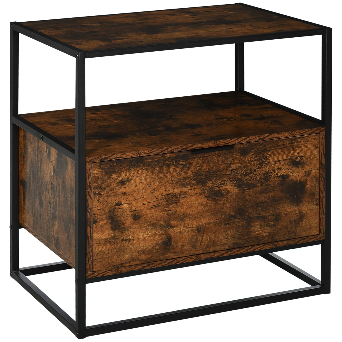 HOMCOM Industrial-Style Side Table with Drawer, Open Shelf and Steel Frame Base