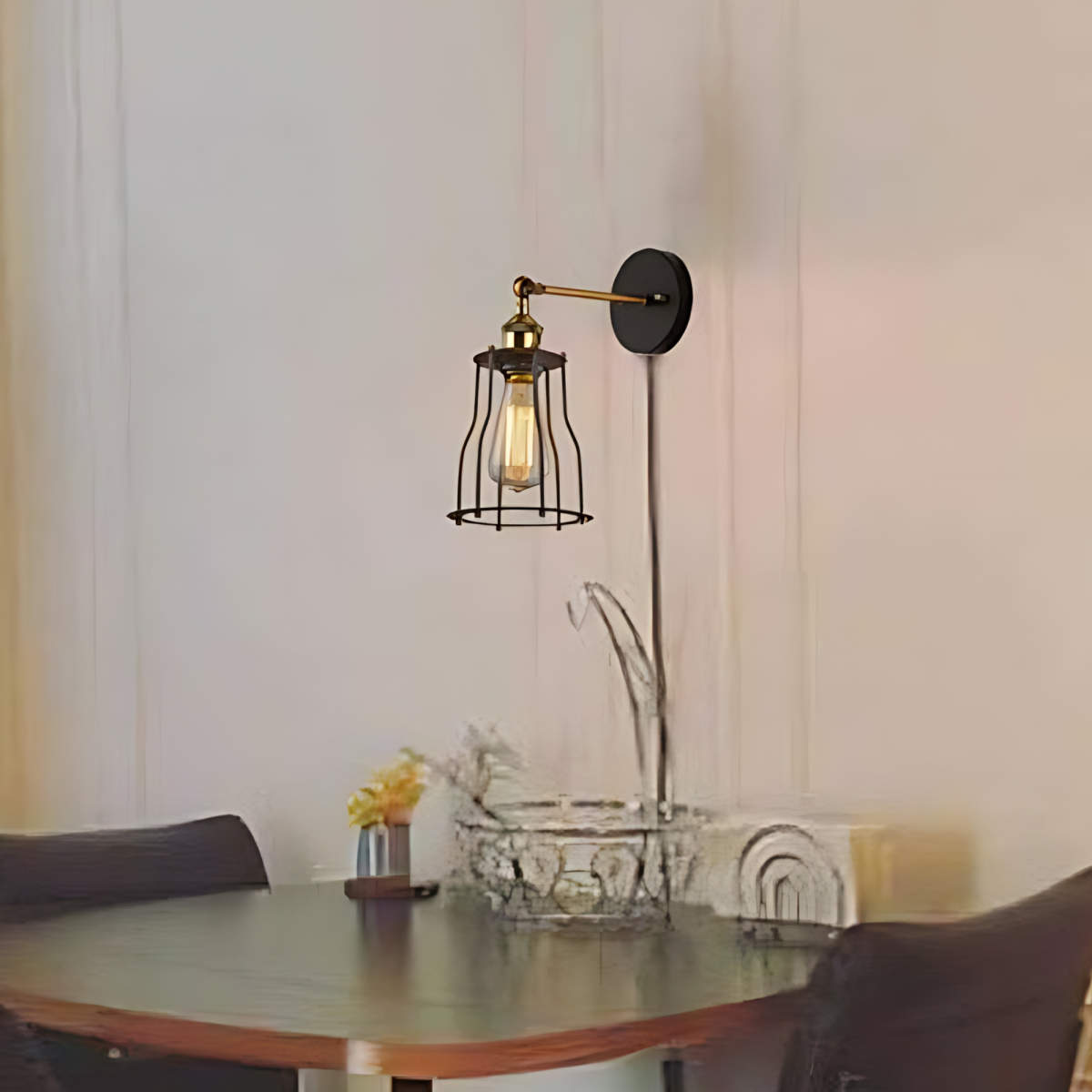 Black Industrial Plug-In Wall Sconce with Dimmer Adjustable Arm Lamp