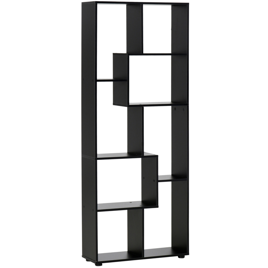 178cm 8-Shelf Bookcase w/ Melamine Surface, Foot Pads, Black, Multipurpose 8-Grid