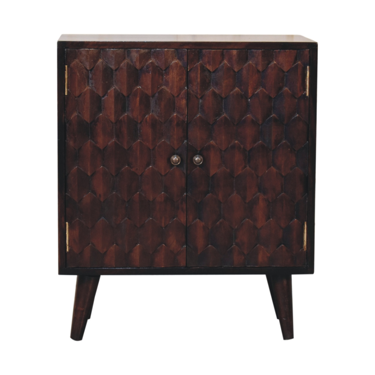 Artisan Furniture Solid Wood Mini Pineapple Carved Light Walnut Cabinet, 2 Doors, Dark Brown
