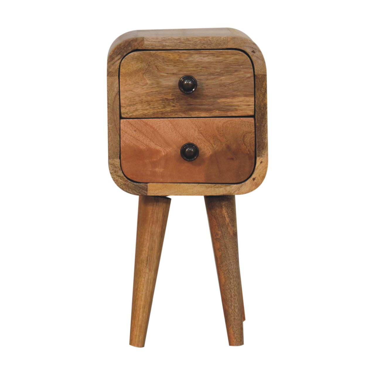Artisan Furniture Solid Wood Extra Mini Curved Oak-ish Bedside, Brown, 2 Drawers