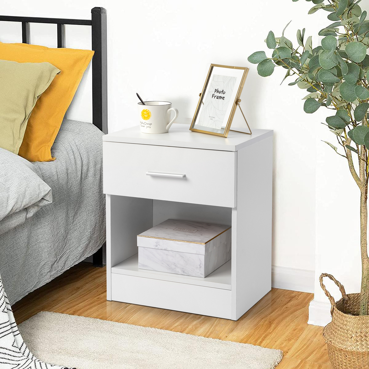 2-Tier Nightstand Bedside Cabinet End Table White