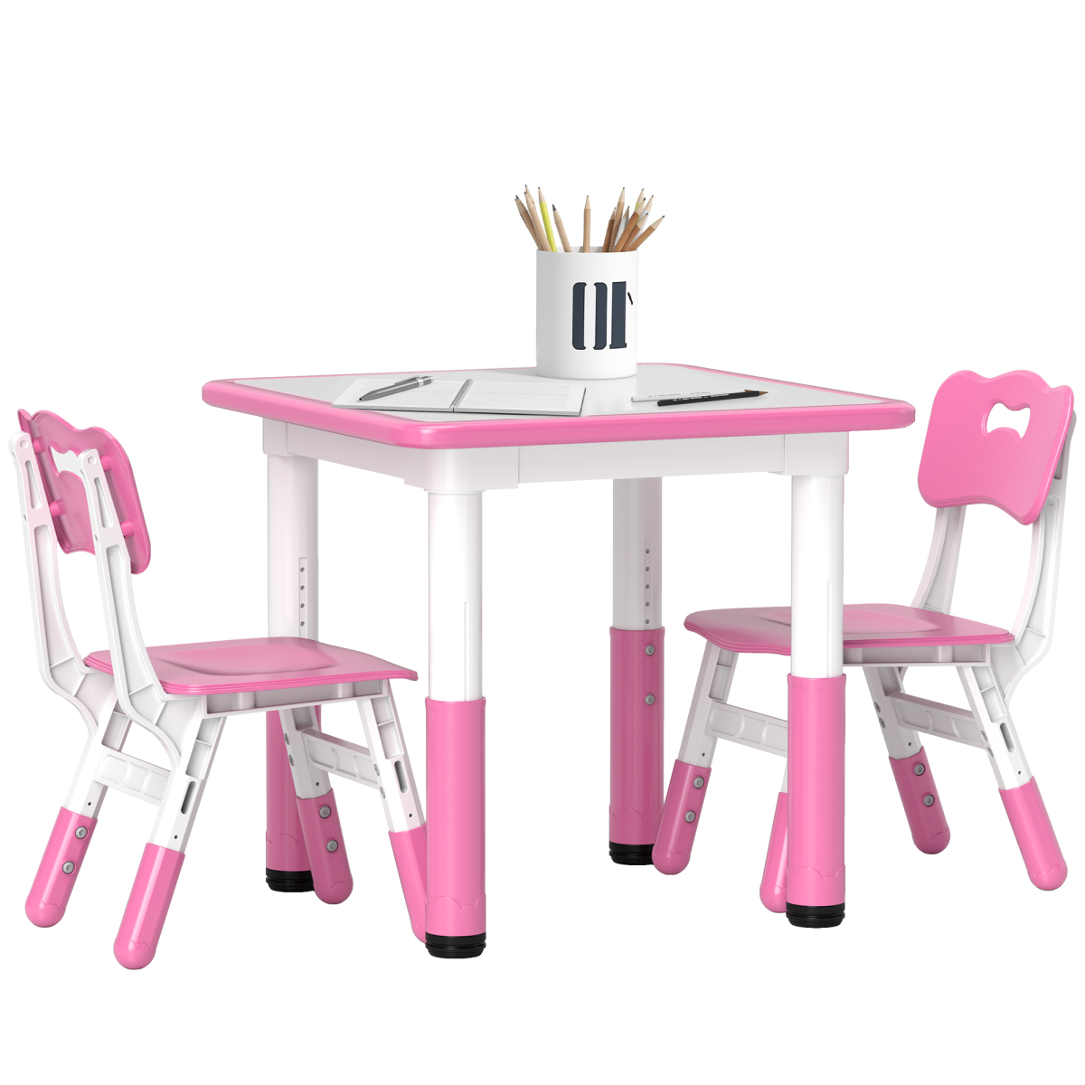 AIYAPLAY 3-Piece Height Adjustable Kids Table and Chair Set, Pink