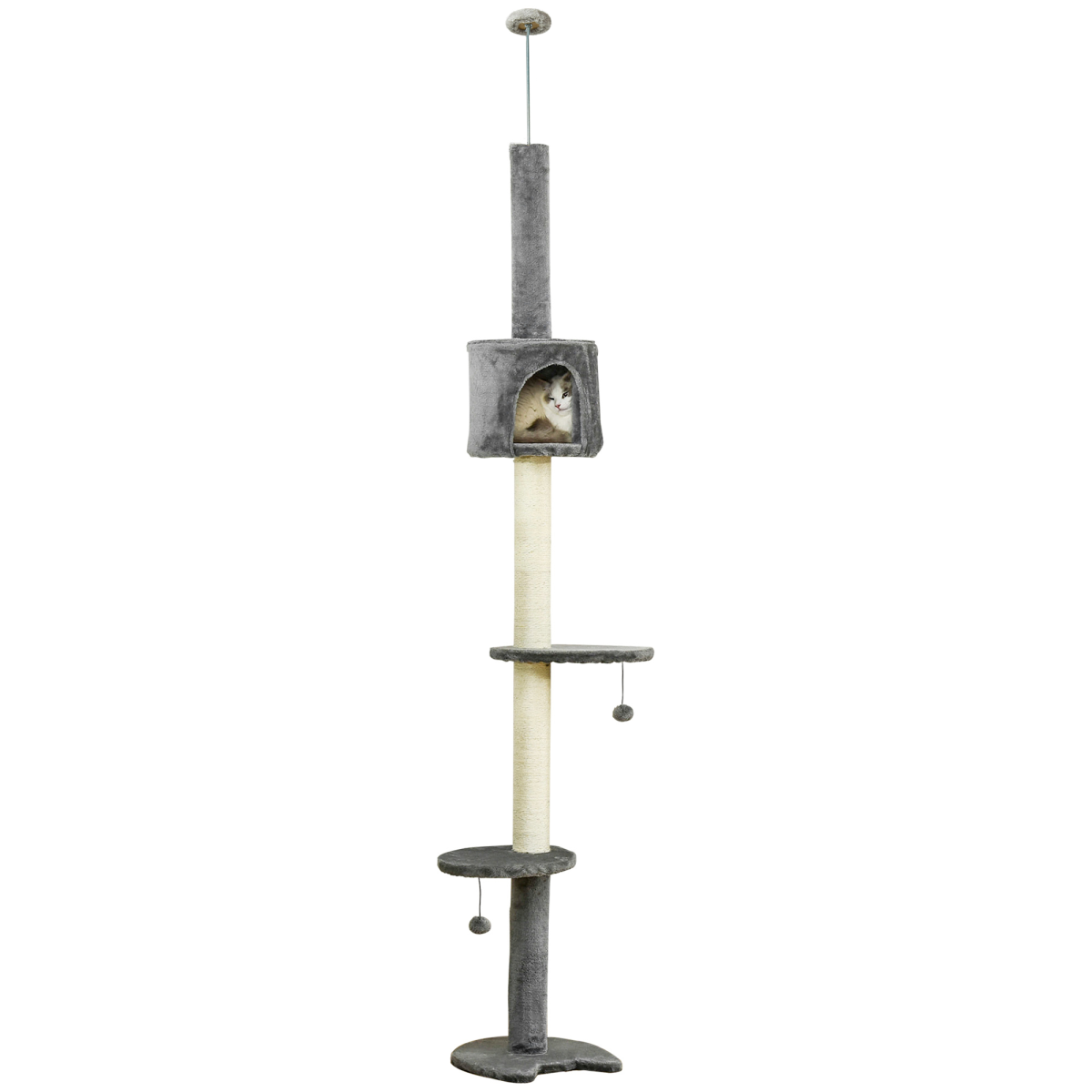 Cat Tree, Multi-Floor Pet Playhouse with Solid Scratching Post, Light Grey