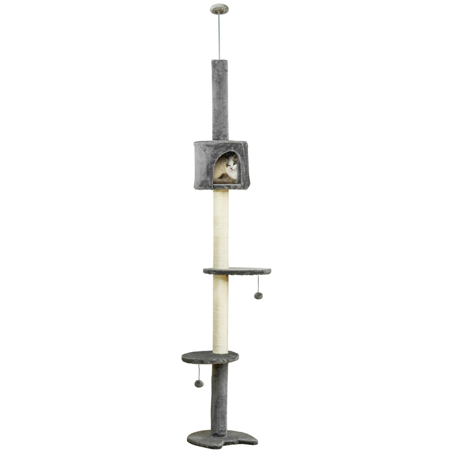 Cat Tree, Multi-Floor Pet Playhouse with Solid Scratching Post, Light Grey