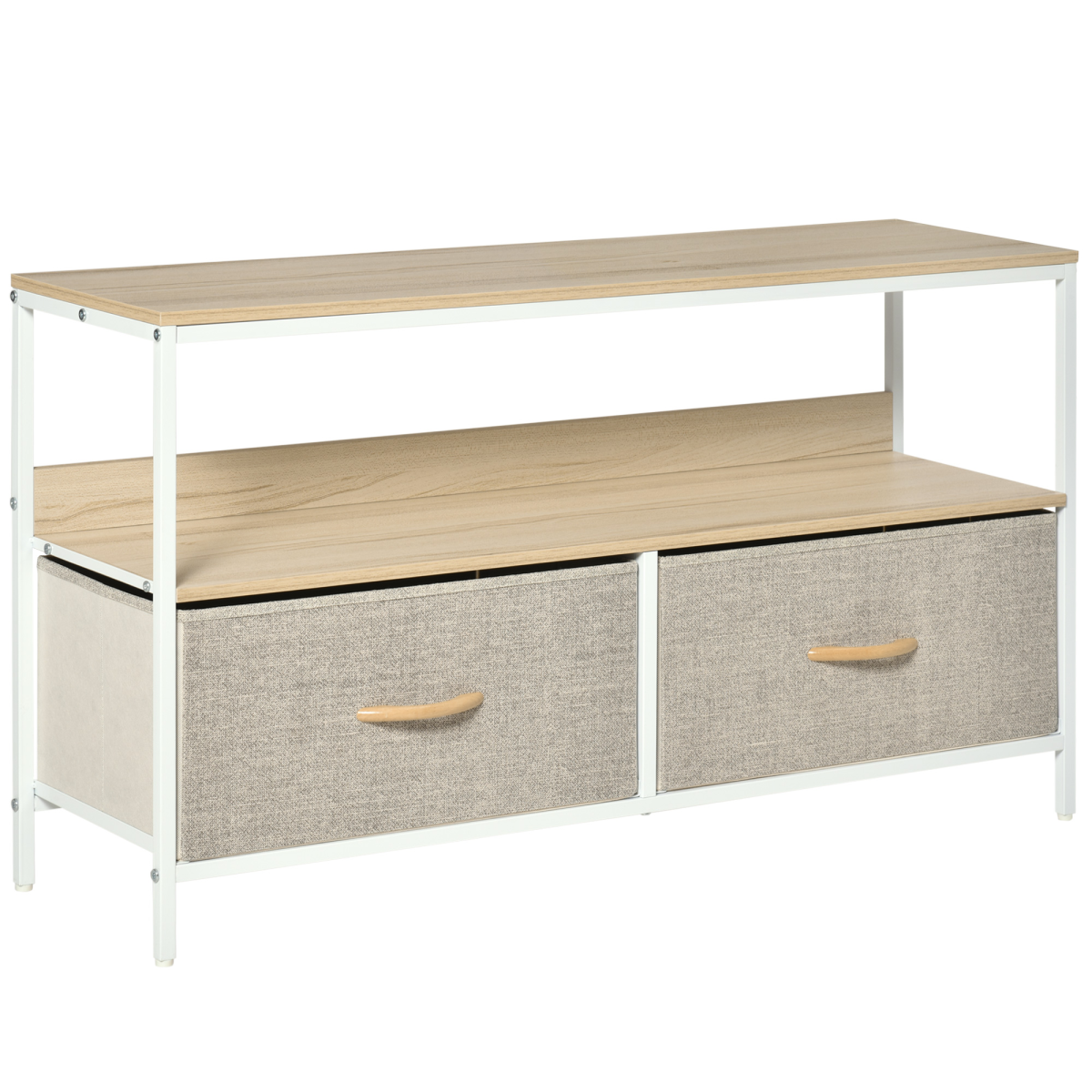 HOMCOM TV Cabinet with 2 Foldable Linen Drawers, Maple Colour
