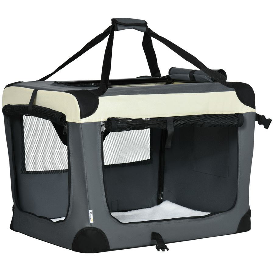70cm Foldable Pet Carrier with Cushion for Cats and Miniature Dogs - Grey