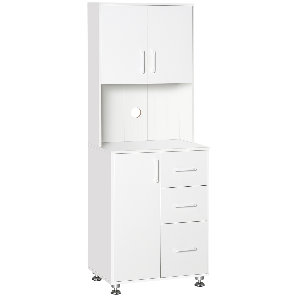 Kitchen Buffet Storage Cabinet, 2 Cabinets, 3 Drawers, 60x40x150cm, White