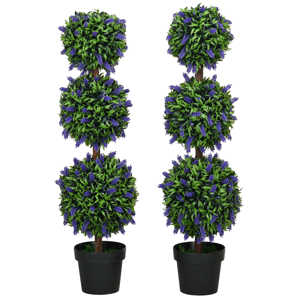 HOMCOM Set of 2 Potted Artificial Ball Trees with Lavender Flowers, 110cm