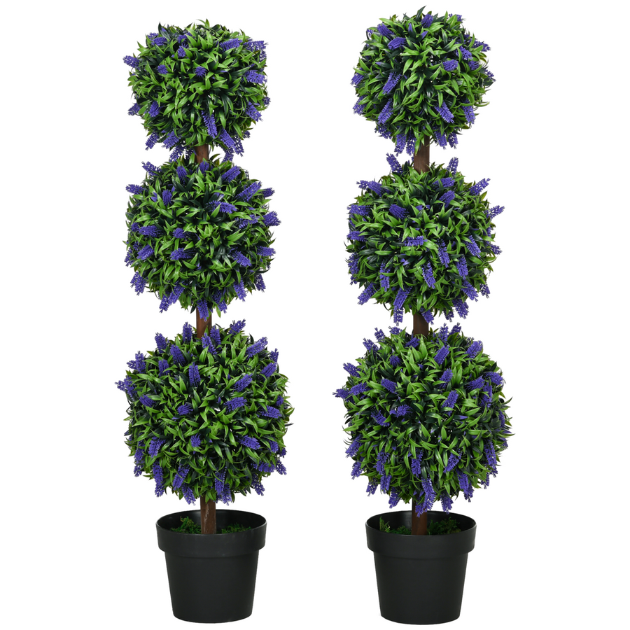 HOMCOM Set of 2 Potted Artificial Ball Trees with Lavender Flowers, 110cm