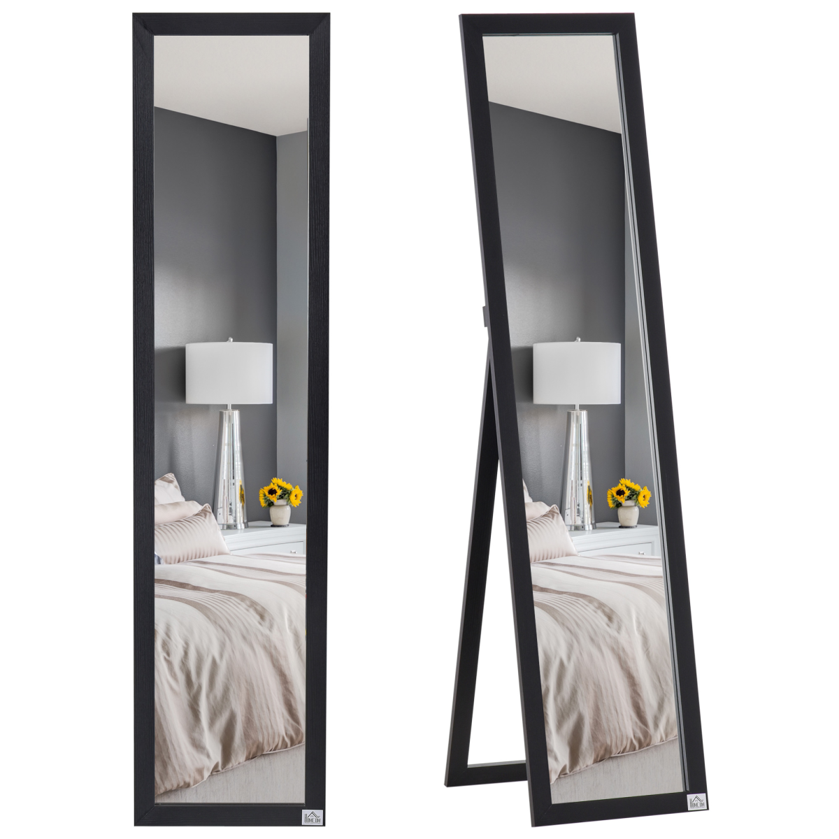 HOMCOM Full Length Mirror, Floor Standing or Wall-Mounted, Black