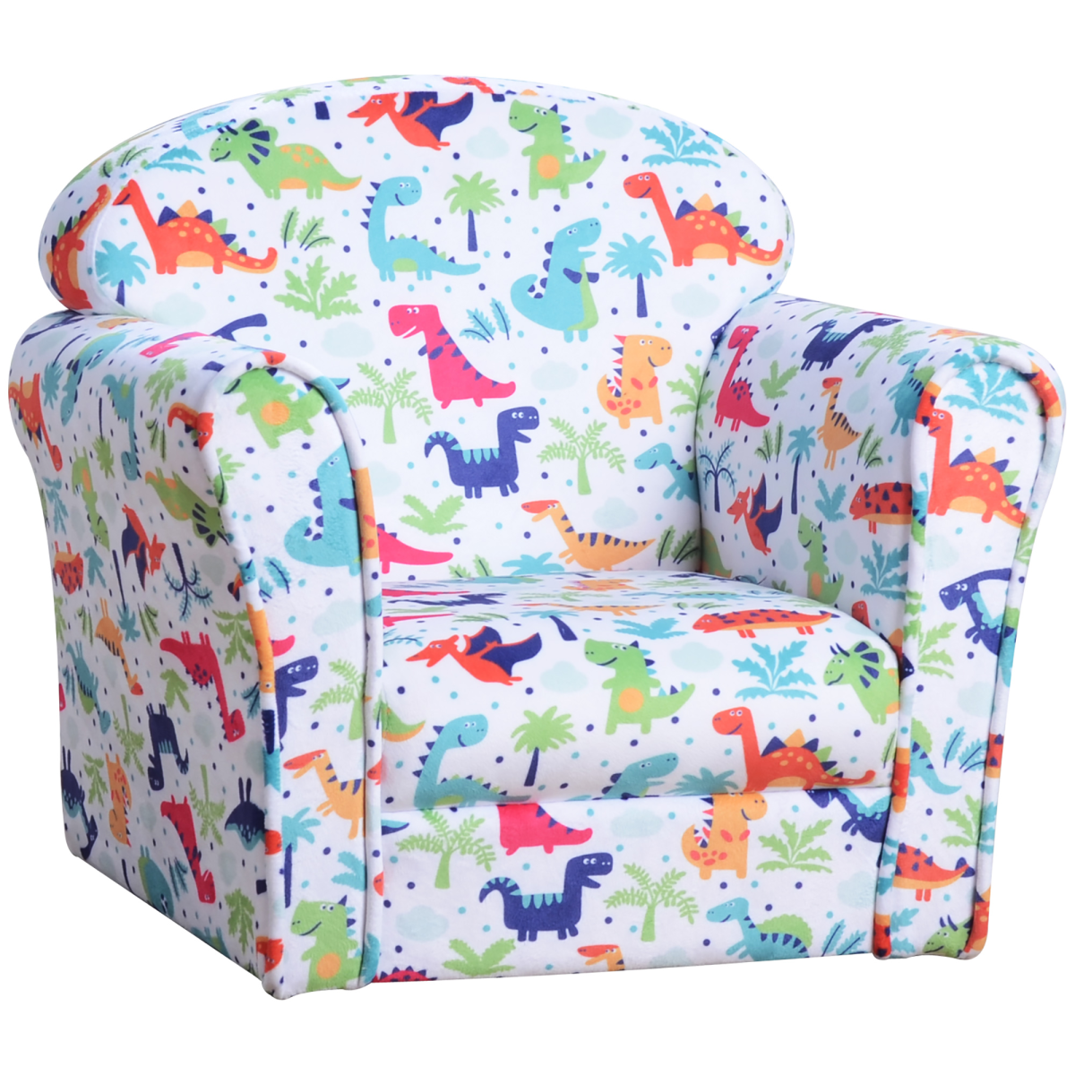 Children's Armchair Kids Sofa Tub Chair Seat Cartoon Dinosaur Flannel Wooden Non-slip
