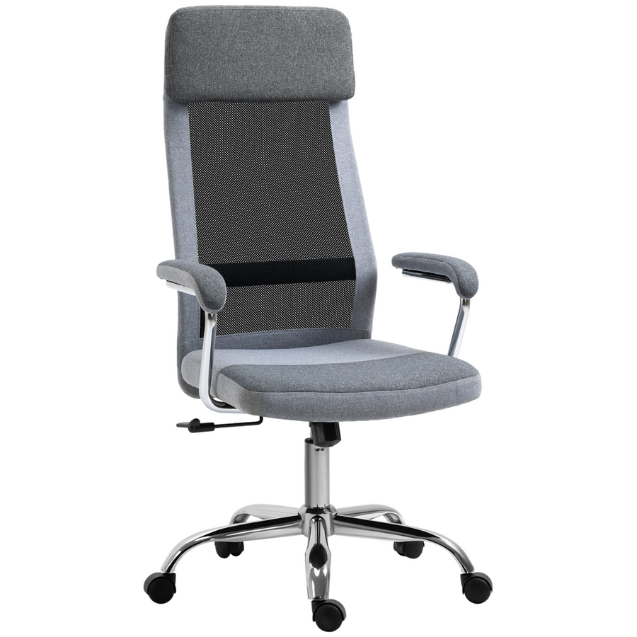 Office Chair Mesh High Back Swivel Task Chair with Arm, Grey Vinsetto
