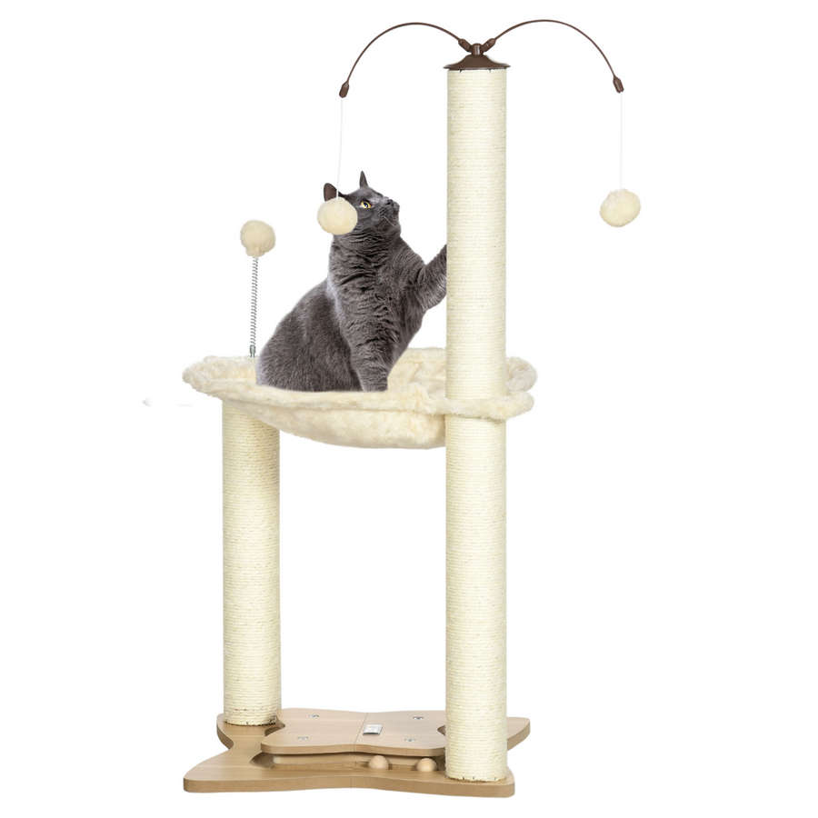 Cat Tree for Indoor Cats with Scratching Posts, Hammock and Toy Ball - Beige