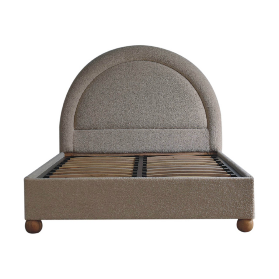Artisan Furniture Solid Wood Cream Boucle Double Bed, Upholstered